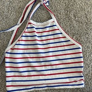 Red white and blue around the neck top
